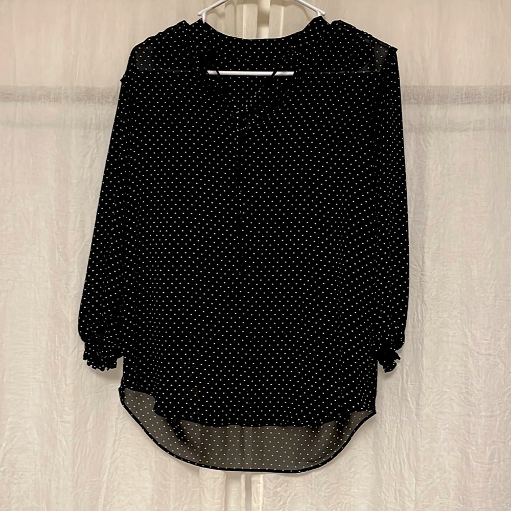 Adorable sheer tiny polka dot shirt.